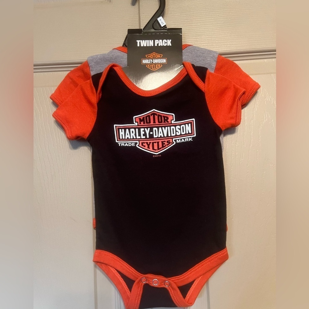 Harley-Davidson Set of 2 Kids Bodysuits (2)- Gray/Orange and Black/ orange